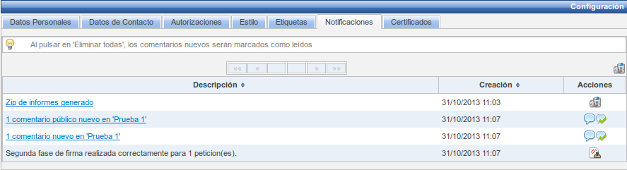 Pantalla de notificaciones, en el menú de configuración. Pantalla de notificaciones, en el menú de configuración.