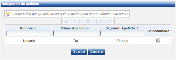 Pantalla "Delegar petición". Pantalla "Delegar petición".