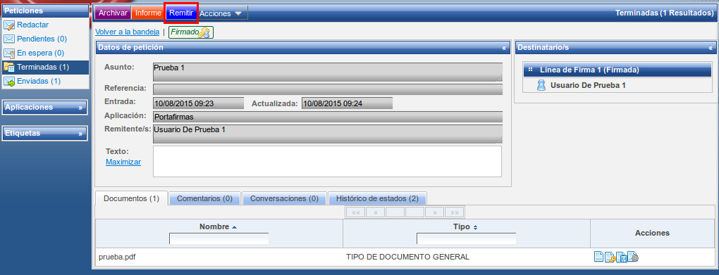 Envío verificación Envío verificación