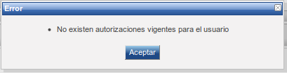Mensaje de error de autorizaciones. Mensaje de error de autorizaciones.