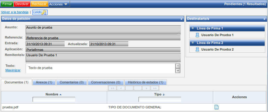 Pantalla petición Pantalla petición